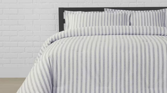 A photo of StyleWell Maxine 3 Piece Printed Stripe Cotton Comforter Set
