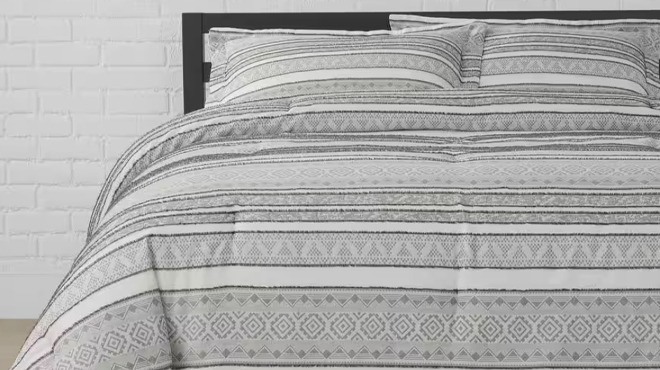 A photo of StyleWell Tara 2 Piece Boho Textured Stripe Cotton Comforter Set
