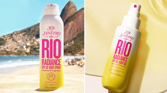 A photo showing Sol De Janeiro Rio Radiance SPF 50 Body Spray and Body Oil