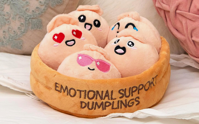 A photo showing What Do You Meme Emotional Support Plush Dumplings