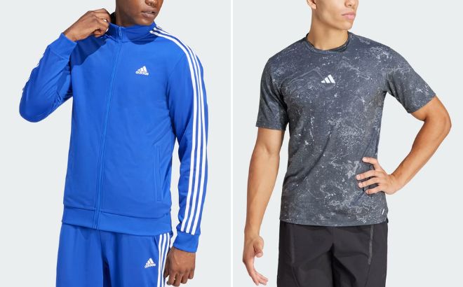 Adidas Essentials Warm Up Track Jacket and Power Workout Tee