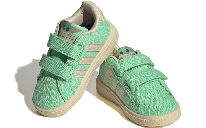 Adidas Grand Court Grogu Cloudfoam Slip On Toddler Sneakers in the Color Green