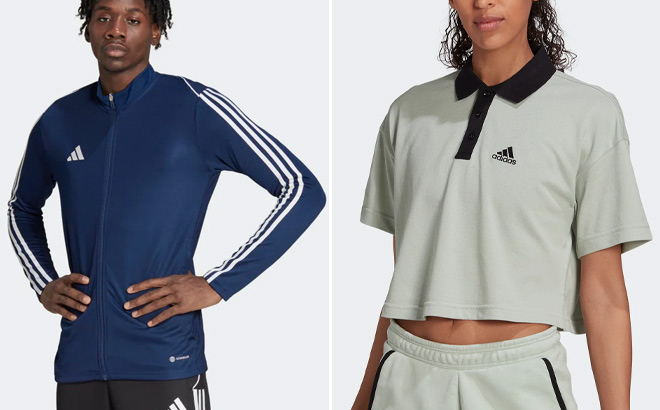 Adidas Mens Training Jacket and Adidas Womens Cropped Polo Shirt