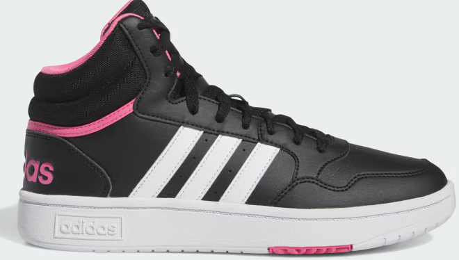 Adidas Womens Hoops 3 0 Mid Shoes in Black Pink and White