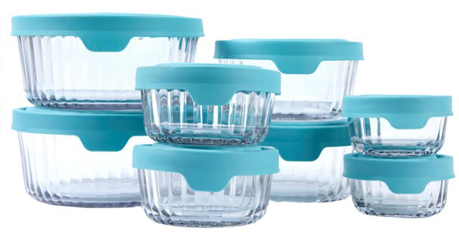 Anchor Hocking TrueSeal 16 piece Sculpted Glass Food Storage Set in Blue
