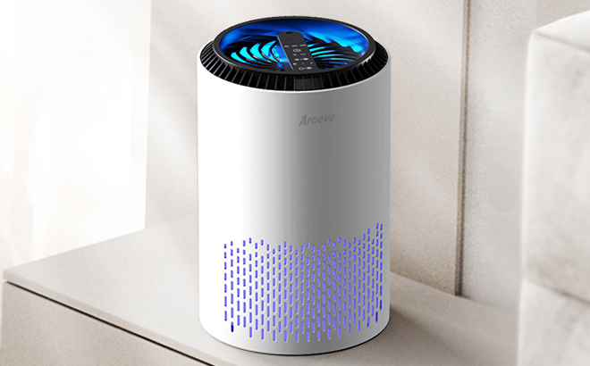 Aroeve Air Purifier for Home on a Table in the Color White