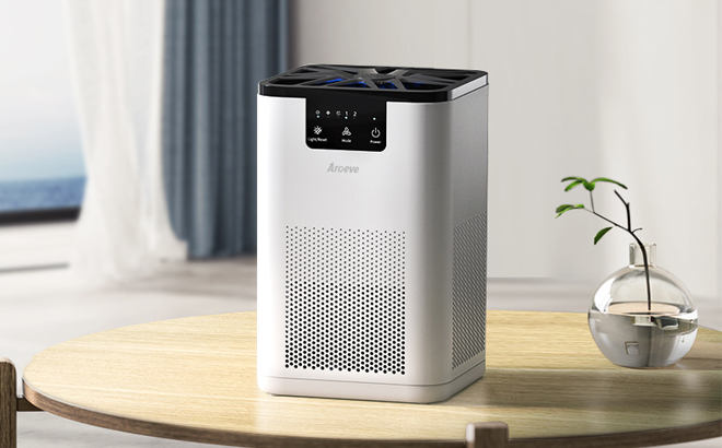Aroeve HEPA Air Purifier for Bedroom With Aromatherapy Function on a Table