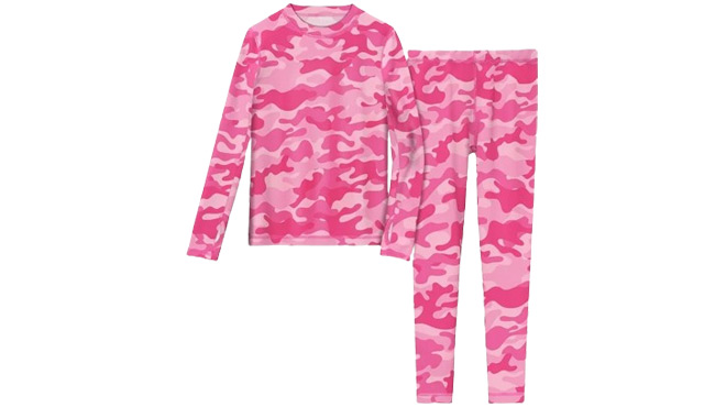 Athletic Works Girls Thermal Top Bottom Set in Pink Camo Colors