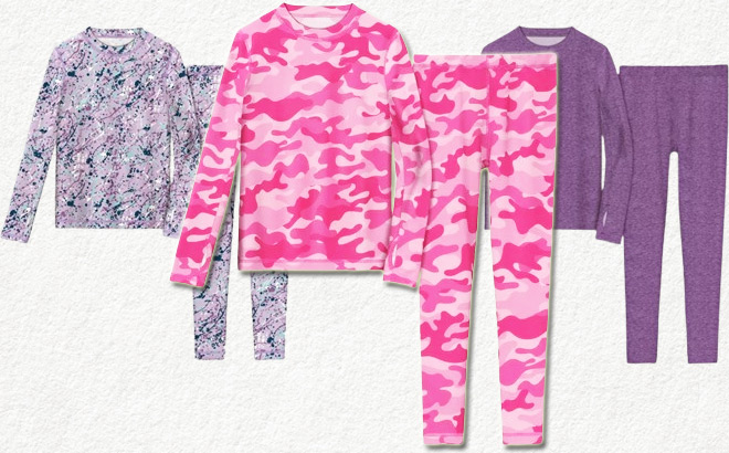 Athletic Works Girls Thermal Top Bottom Set in Three Different Colors