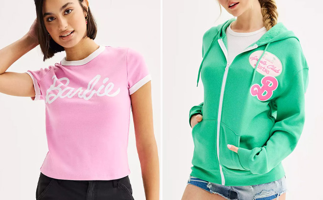 Barbie Juniors Short Sleeve Graphic Tee and Barbie Juniors LA Sports Club Graphic Hoodie Barbie Juniors Short Sleeve Graphic Tee and Barbie Juniors LA Sports Club Graphic Hoodie