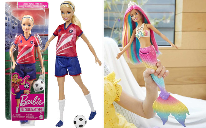 Barbie Soccer Fashion Doll and Barbie Dreamtopia Rainbow Magic Mermaid Doll