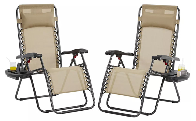 Beige Outdoor Zero Gravity Chair 2 Pack on White Background