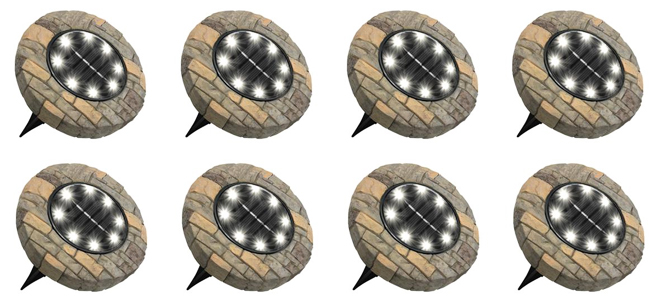 Bell Howell Disk Lights Solar Ultra Stone 8 Pack in Brown Color
