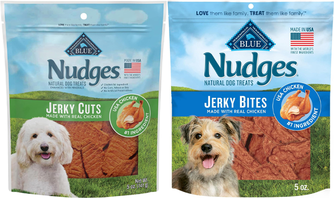 Blue Buffalo Nudges Jerky Cuts Natural Dog Treats and Blue Buffalo Nudges Jerky Bites Dog Treats