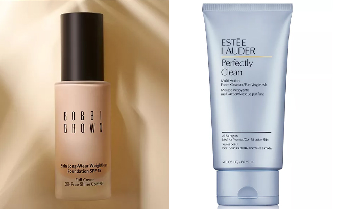 Bobbi Brown Skin Long Wear Weightless Foundation Mini and Estee Lauder Perfectly Clean Multi Action Foam Cleanser Purifying Mask