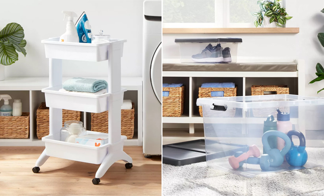 Brightroom 3 Tier Utility Cart and Large Latching Clear Storage Box