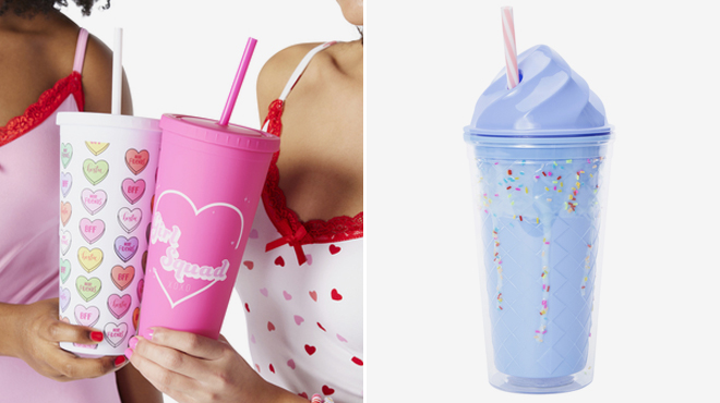 Candy Hearts Valentines Day Tumbler and Ice Cream Drink Tumbler