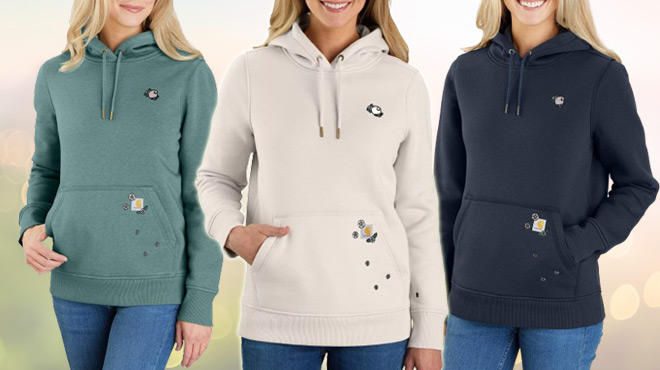 Carhartt Womens Floral Emblem Hoodie Showing Three Different Colors
