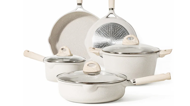 Carote Nonstick 8 Piece Cookware Set in Beige Granite Color Carote Nonstick 8 Piece Cookware Set in Beige Granite Color