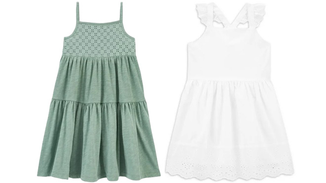Carters Child of Mind Toddler Girl Dress in White and Green Colors