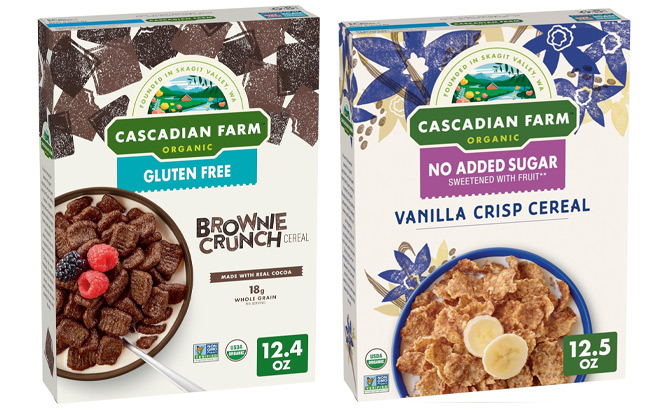 Cascadian Farm Organic Gluten Free Brownie Crunch Cereal and Cascadian Farm Organic Vanilla Crisp Cereal