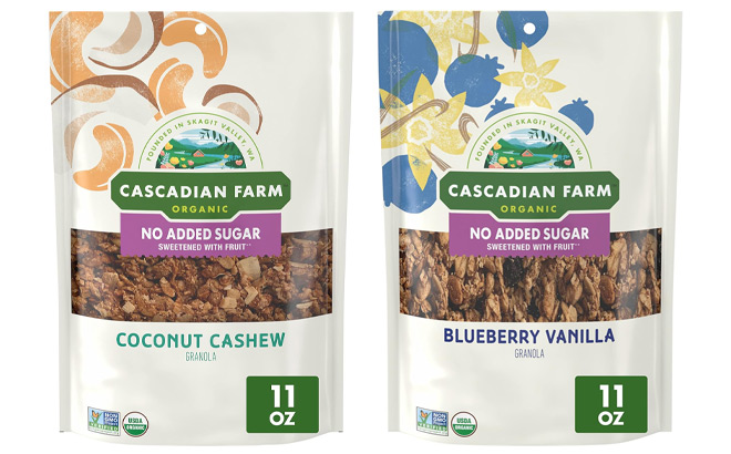 Cascadian Farm Organic Granola Coconut Cashew Cereal and Cascadian Farm Organic Granola Blueberry Cereal