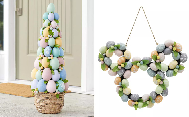 Celebrate Together Easter Egg Tree Floor Decor and Easter Egg Mickey Shaped Wreath