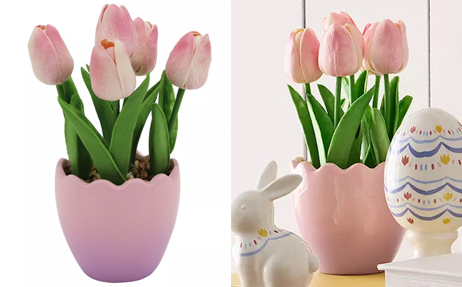 Celebrate Together Easter Pink Ceramic Egg Botanical Table Decor