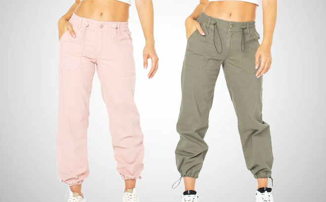 Celebrity Pink Womens Juniors Cargo Jogger Pants in Mauve and Dusty Olive