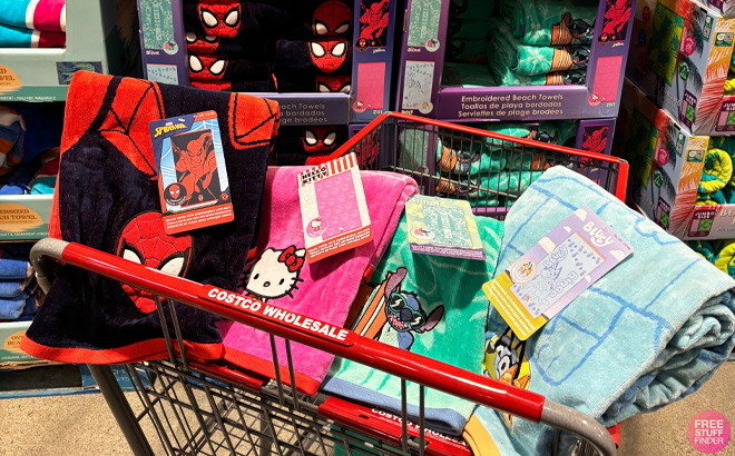 Character Beach Towels on Cart at Costco