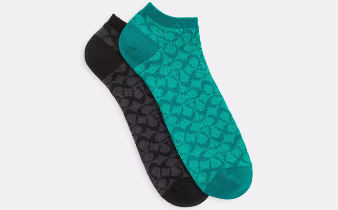 Coach Outlet Signature Ankle Socks in Bright Green and Black Color