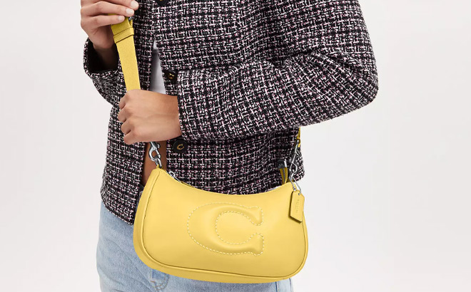 Coach Outlet Teri Shoulder Bag with Signature Quilting in Retro Yellow Color Coach Outlet Teri Shoulder Bag with Signature Quilting in Retro Yellow Color