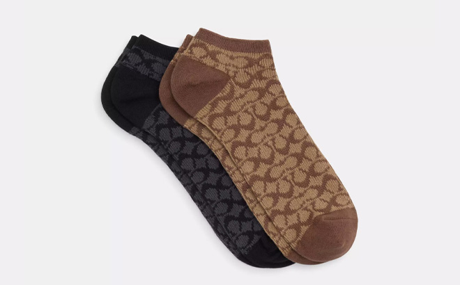 Coach Signature Ankle Socks in Khaki and Black Color