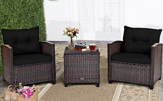 Costway 3 Piece Patio Rattan Furniture Set Costway 3 Piece Patio Rattan Furniture Set