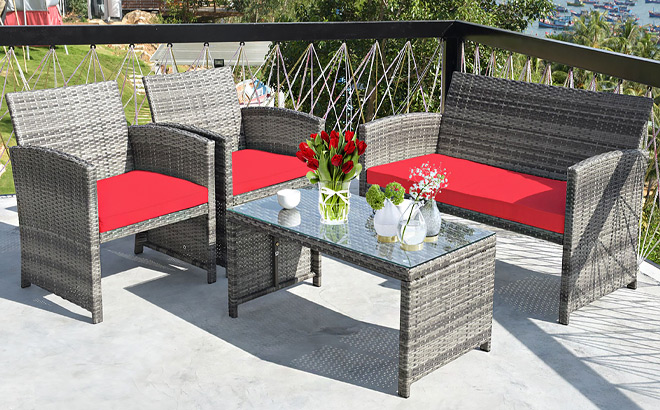 Costway 4 Piece Patio Rattan Furniture Set Costway 4 Piece Patio Rattan Furniture Set
