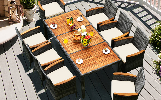 Costway 9 Piece patio Rattan Dining Set Costway 9 Piece Patio Rattan Dining Set