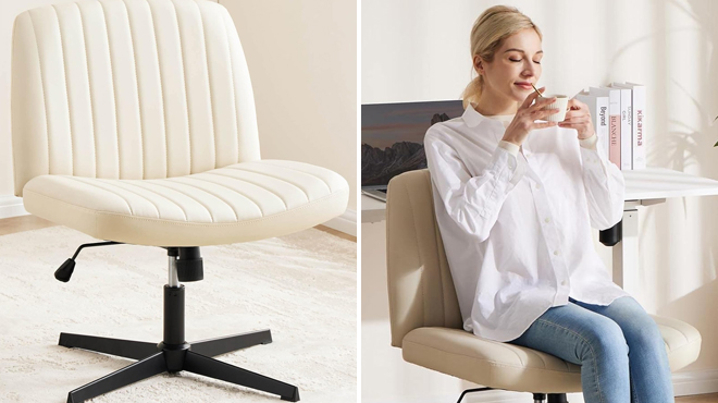 Cross Legged Office Desk Chair in Cream Color