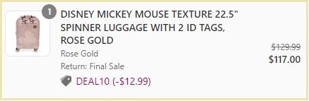 Disney Mickey Mouse Spinner Luggage Checkout Page