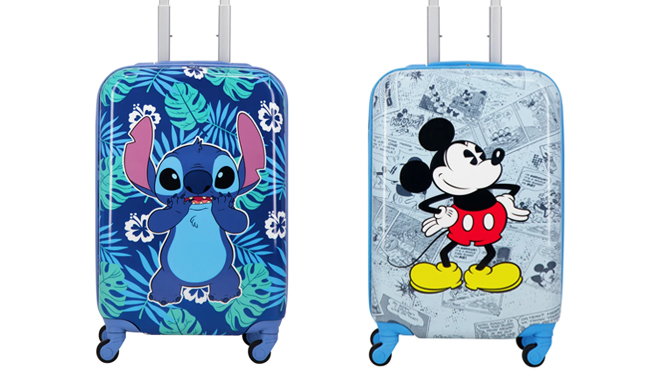 Disney Stitch Kids Luggage on the Left and Disney Mickey Mouse Kids Luggage on the Right