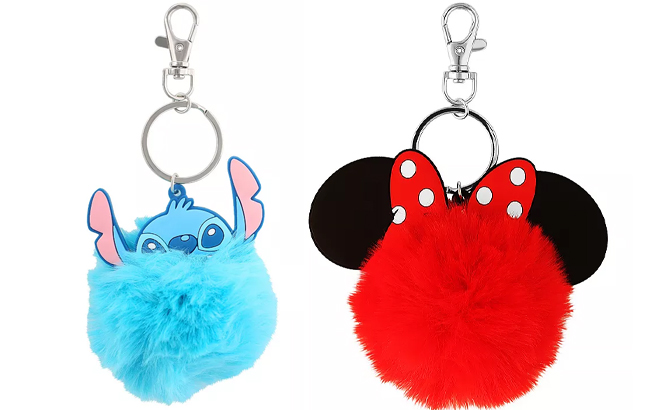 Disneys Stitch Pom Pom Key Chain and Disneys Minnie Mouse Pom Pom Key Chain