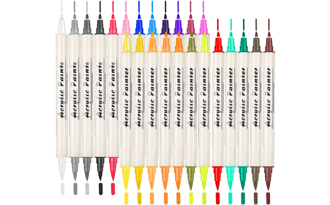 Dual Tip Acrylic Paint Pens Markers，with Fine Tip Brush Tip 24 Colors