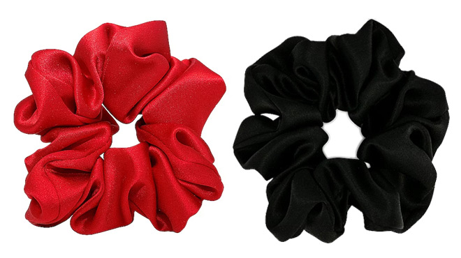 Emi Jay Silk Scrunchies in Black and red