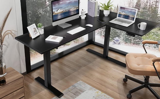FLEXISPOT Corner Desk in Black Frame and Black Top