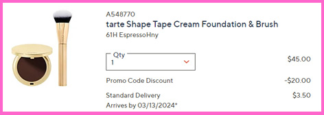 Final Price Breakdown for Target Shape Tape Cream Foundation and Brush