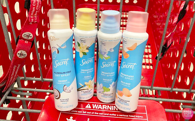 Four Secret Womens Deodorants in a Cart at Target