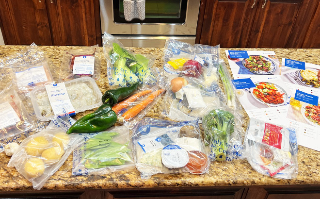Fresh Food and Recipies on a Kitchen Counter Top