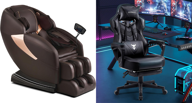 Full Body and Recliner Massage Chair and Zeanus Gaming Chairs with Footrest Recliner