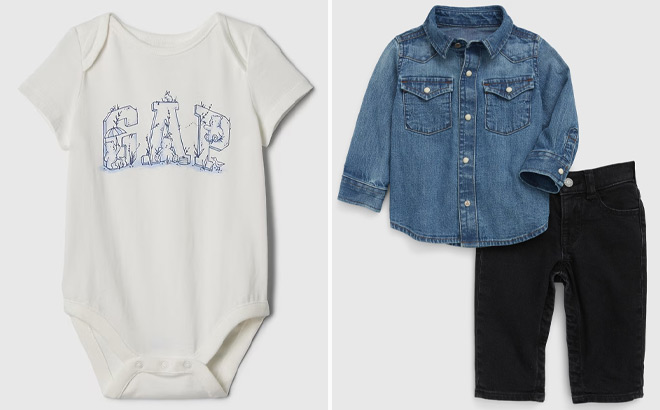 GAP Baby Boy First Favorites Graphic Bodysuit and Western Denim Outfit Set