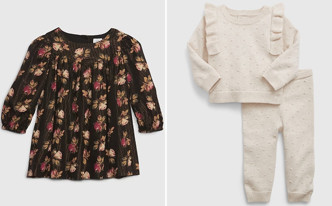 GAP Baby Girl Metallic Floral Dress and Sweater Outfit Set