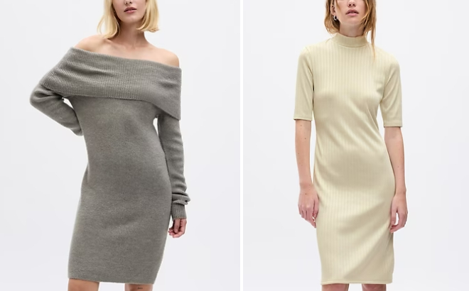 GAP Off Shoulder Mini Sweater Dress and Mockneck Rib Midi Dress